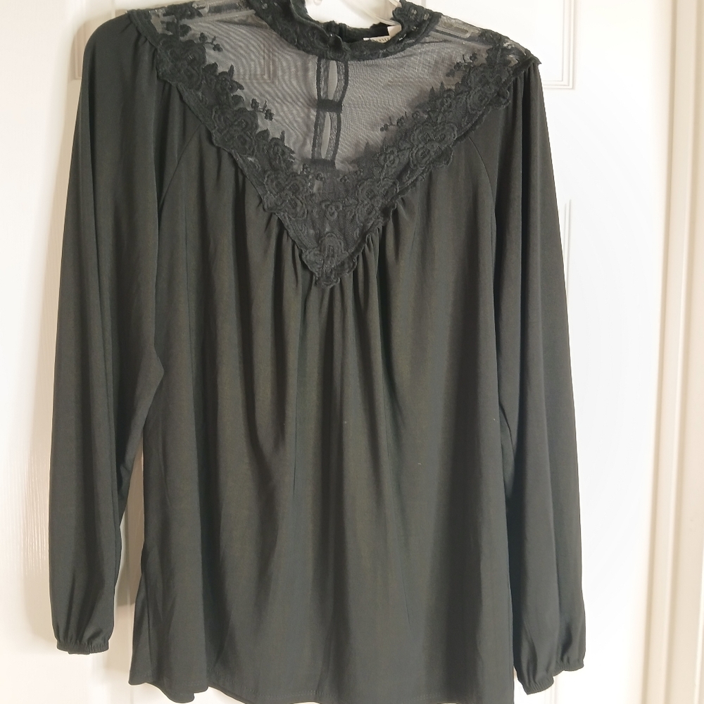 Perception Concept Witchy Elegant Black Lace Women's Top Sz XL